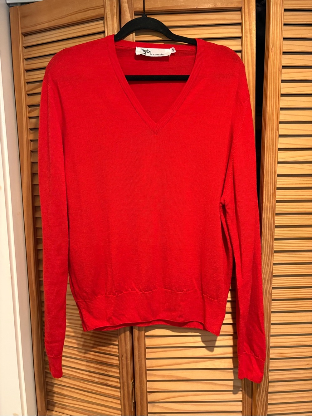 BorderGlen 100% Wool Red V-Neck Women's Sweater Preppy Classic lightweight